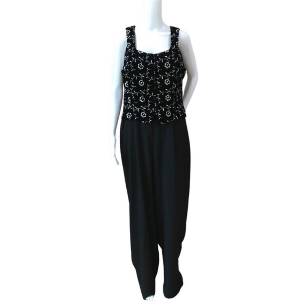 Ann Taylor Vintage 80s Embroidered Velvet Jumpsuit wide leg Black size 14 new - Picture 7 of 11
